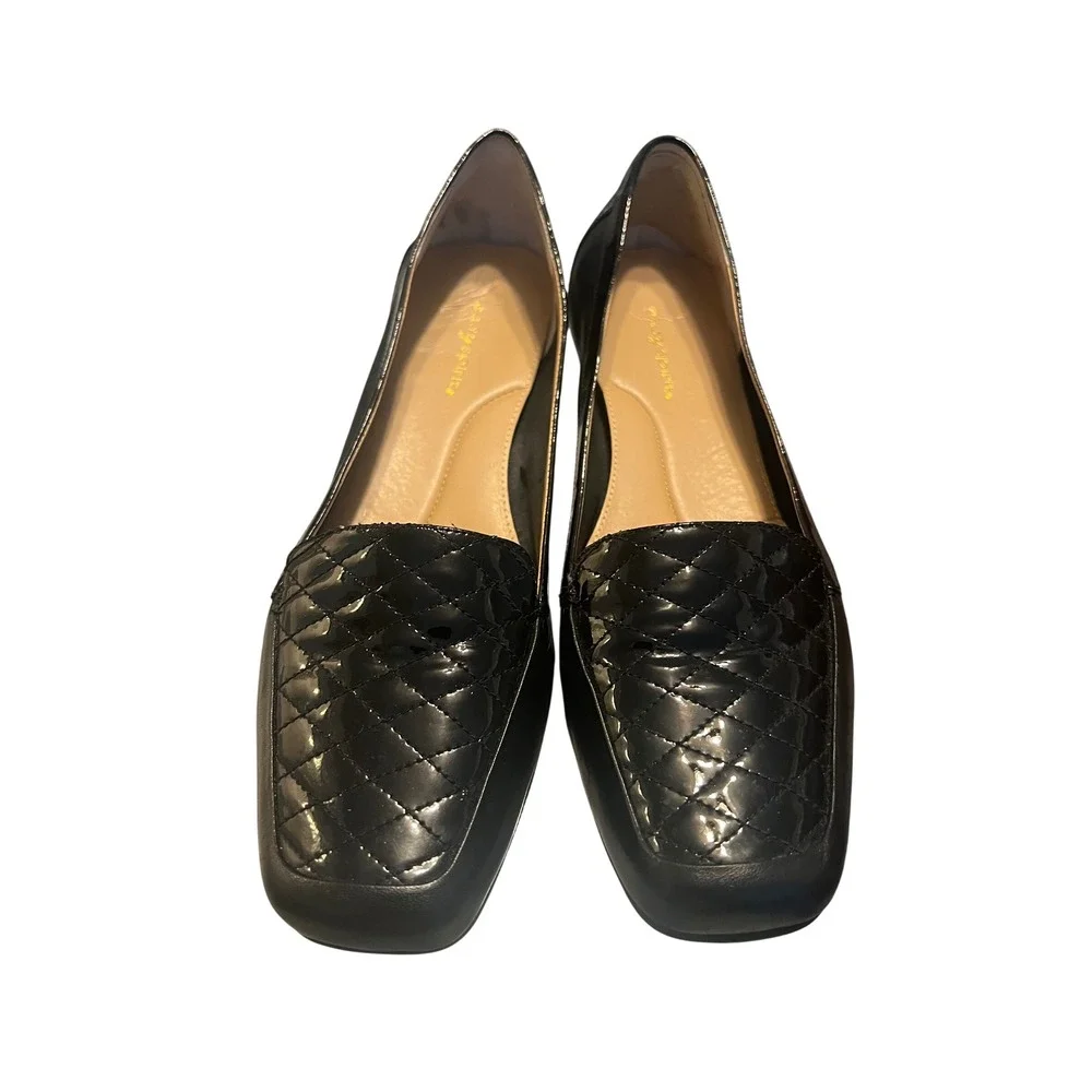 Easy Spirit ESJESSA Womens Black Leather Quilted‎ Patent Square Toe Loafers 9 M